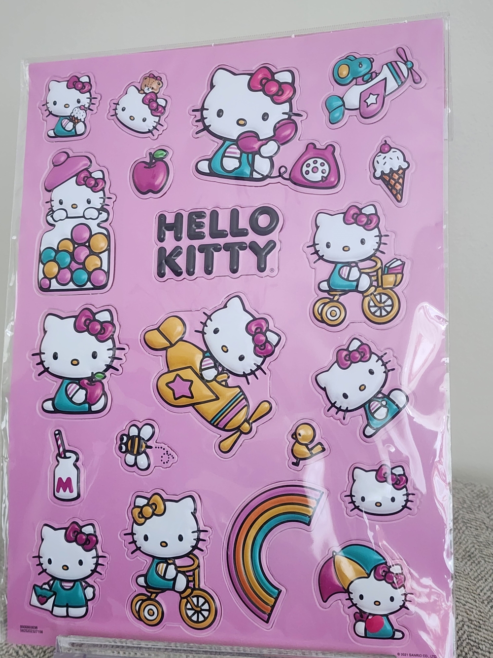 Sanrio Hello Kitty Pink Puffy Sticker Sheet, Support Your Seller
